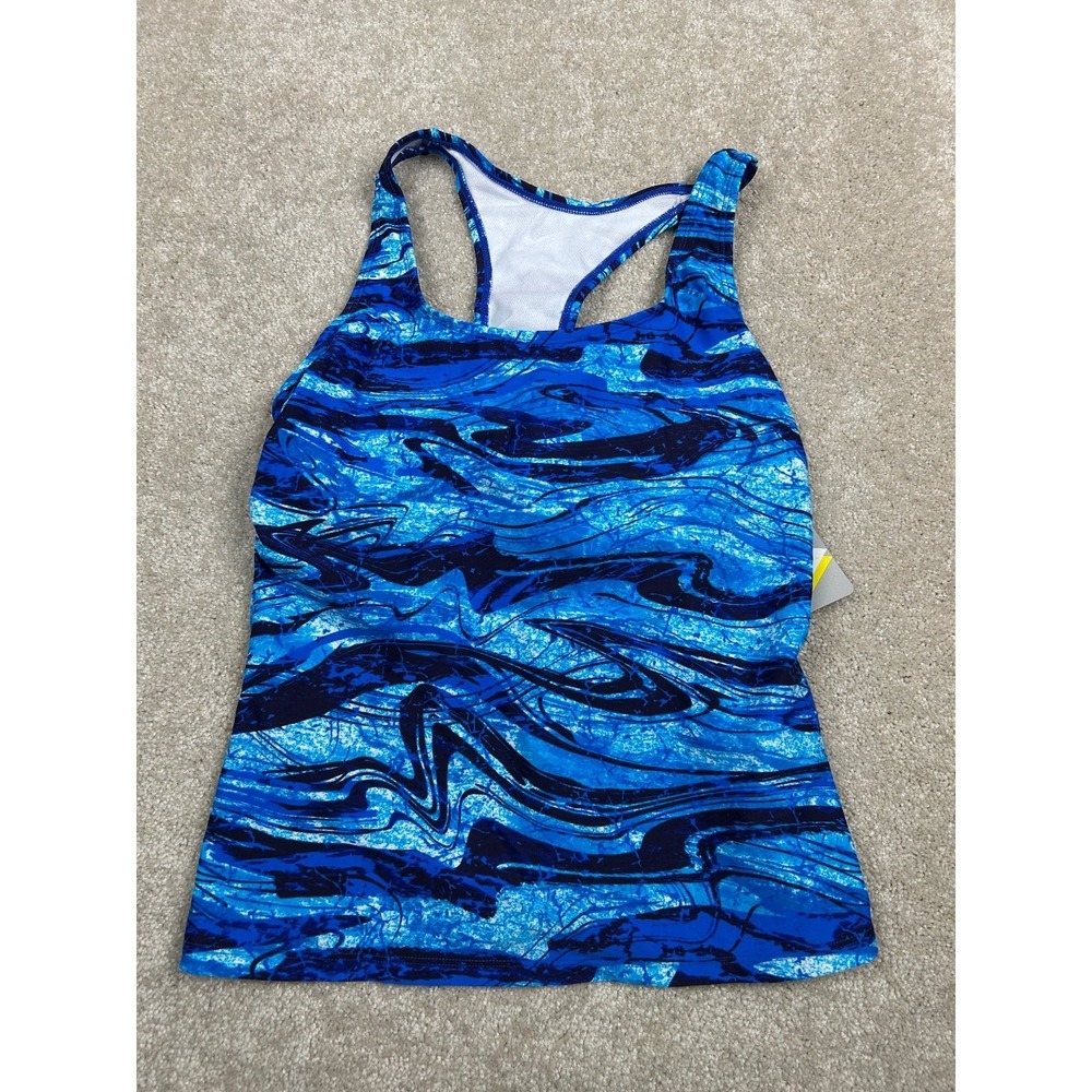 GO GOSSIP Women's Blue Abstract Tankini Top Small S Padded Racerback Nylon